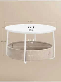 SONGMICS Tische<Couchtisch in Beige/ Weiß - (H)45 x Ø 75 cm