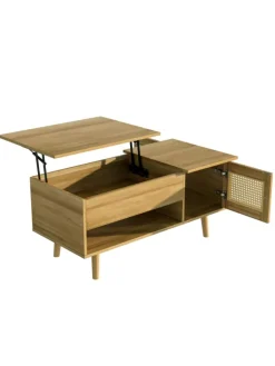 ABRIHOME Tische<Couchtisch in Braun mit anhebbarer Platte und Rattantüren Stauraum Funktion