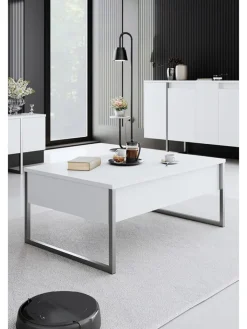 Evila Tische<Couchtisch in Weiß/ Silber - (B)90 x (H)60 x (T)40 cm