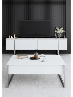 Evila Tische<Couchtisch in Weiß/ Silber - (B)90 x (H)60 x (T)40 cm