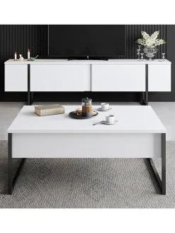 Evila Tische<Couchtisch "Luxe" in Weiß/ Schwarz - (B)90 x (H)40 x (T)60 cm