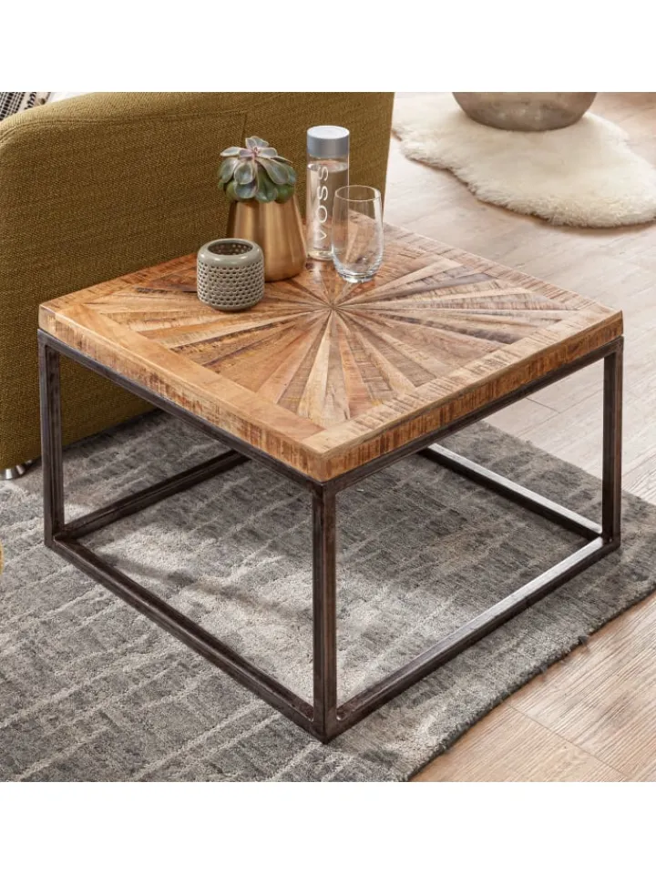 KADIMA DESIGN Tische<Couchtisch Mango Massivholz 55x40x55 cm Tisch mit Metallgestell