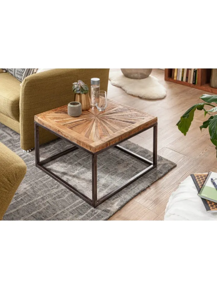 KADIMA DESIGN Tische<Couchtisch Mango Massivholz 55x40x55 cm Tisch mit Metallgestell