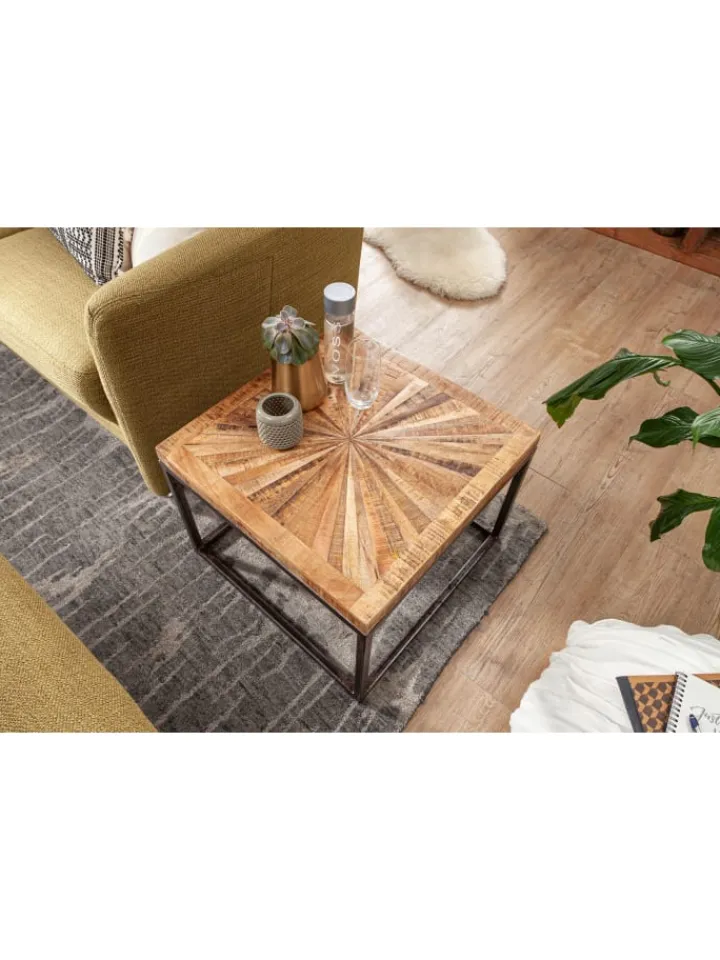 KADIMA DESIGN Tische<Couchtisch Mango Massivholz 55x40x55 cm Tisch mit Metallgestell