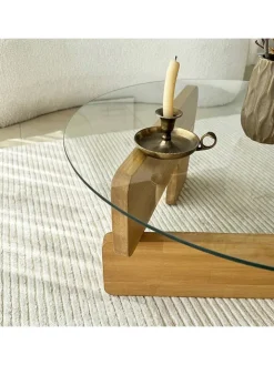 Evila Tische<Couchtisch "Mia" in Hellbraun/ Transparent - (H)35 x Ø 75 cm