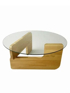 Evila Tische<Couchtisch "Mia" in Hellbraun/ Transparent - (H)35 x Ø 75 cm