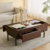 ABRIHOME Tische<Couchtisch mit Schubladen & Glasplatte in Dunkelbraun