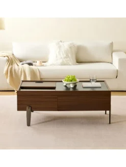 ABRIHOME Tische<Couchtisch mit Schubladen & Glasplatte in Dunkelbraun