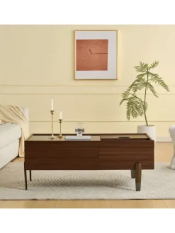 ABRIHOME Tische<Couchtisch mit Schubladen & Glasplatte in Dunkelbraun