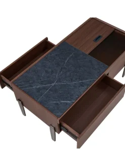 ABRIHOME Tische<Couchtisch mit Schubladen & Glasplatte in Dunkelbraun