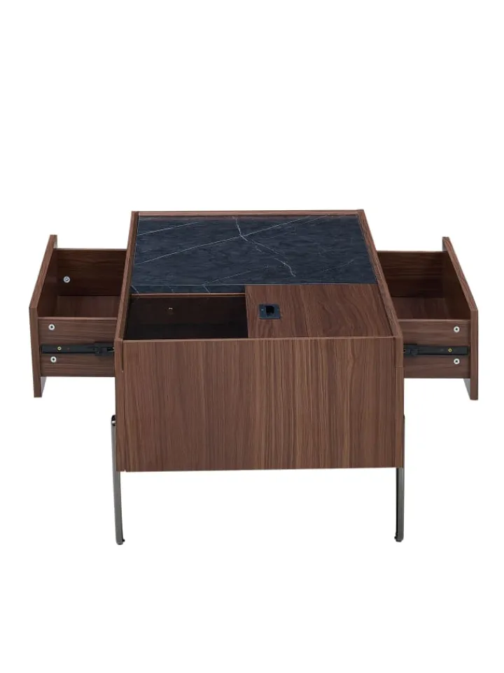 ABRIHOME Tische<Couchtisch mit Schubladen & Glasplatte in Dunkelbraun