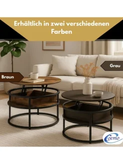 Coemo Tische<Couchtisch Swing aus Metall mit verstellbarer Holz Tischplatte in Grau