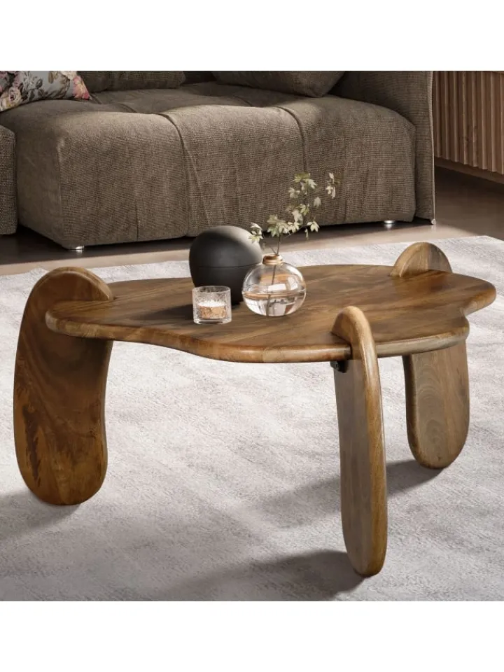 KADIMA DESIGN Tische<Couchtisch 78x78x39,5 cm Mango Massivholz Walnussfarben Sofatisch