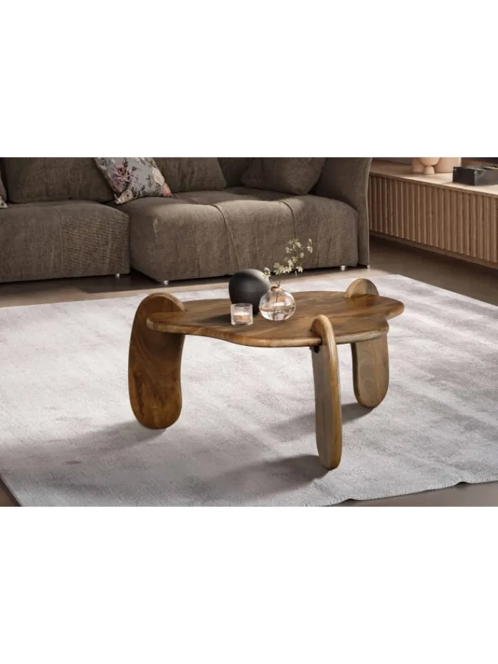 KADIMA DESIGN Tische<Couchtisch 78x78x39,5 cm Mango Massivholz Walnussfarben Sofatisch