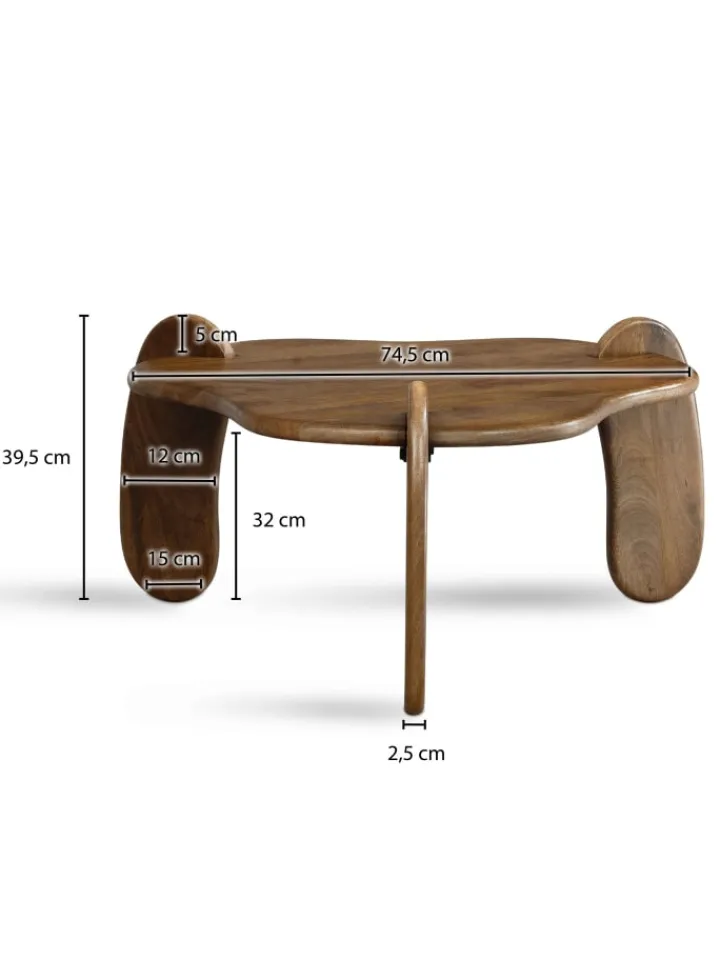 KADIMA DESIGN Tische<Couchtisch 78x78x39,5 cm Mango Massivholz Walnussfarben Sofatisch