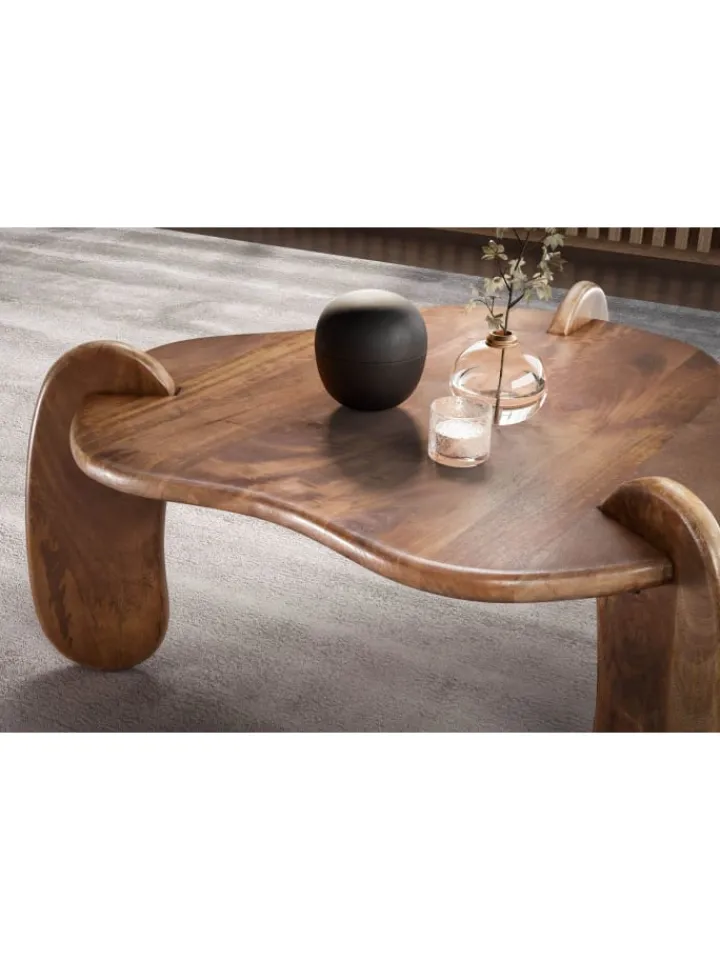 KADIMA DESIGN Tische<Couchtisch 78x78x39,5 cm Mango Massivholz Walnussfarben Sofatisch