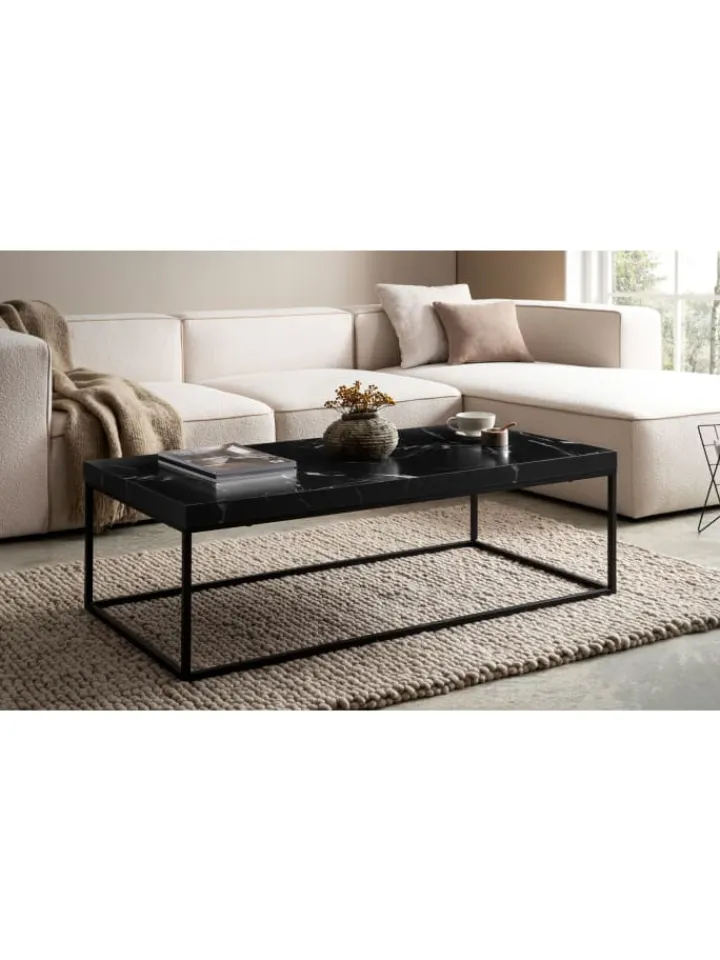 KADIMA DESIGN Tische<Couchtisch 120x60x38 cm Sofatisch in Marmor-Optik Modern, in Schwarz