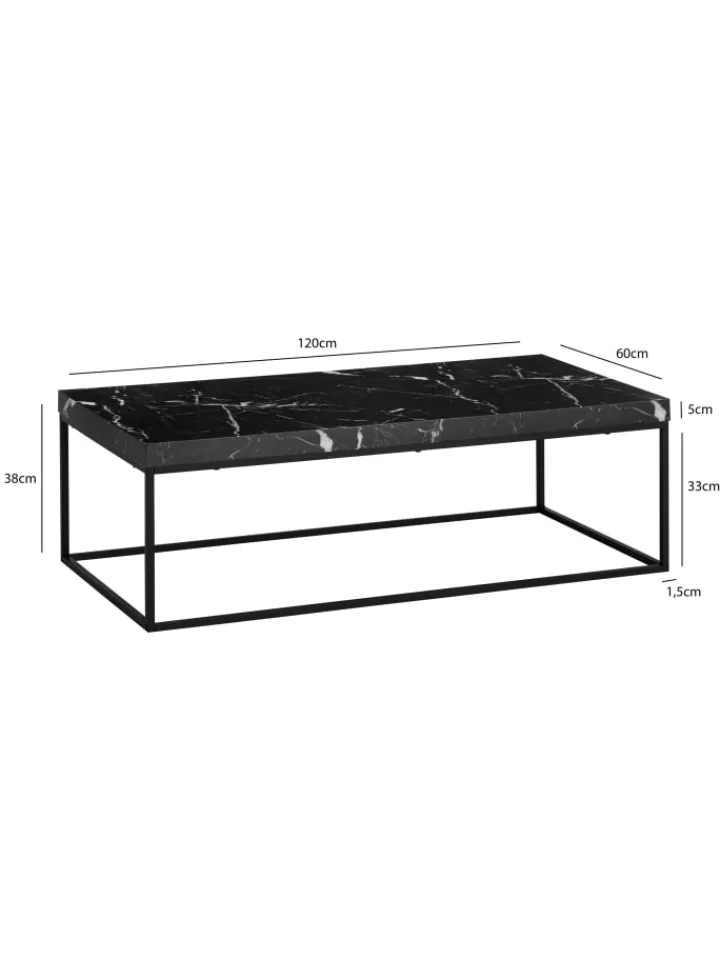 KADIMA DESIGN Tische<Couchtisch 120x60x38 cm Sofatisch in Marmor-Optik Modern, in Schwarz