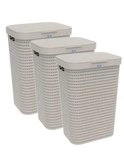 Rotho Wäschekörbe & -Ständer<Country 3er-Set Wäschesammler 55l mit Deckel in Cappuccino