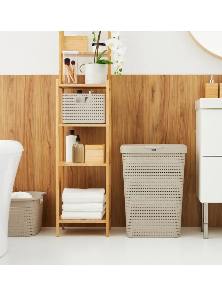 Rotho Wäschekörbe & -Ständer<Country 3er-Set Wäschesammler 55l mit Deckel in Cappuccino