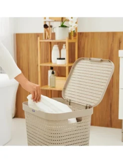 Rotho Wäschekörbe & -Ständer<Country 3er-Set Wäschesammler 55l mit Deckel in Cappuccino