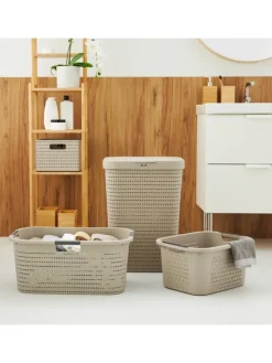 Rotho Wäschekörbe & -Ständer<Country 3er-Set Wäschesammler 55l mit Deckel in Cappuccino