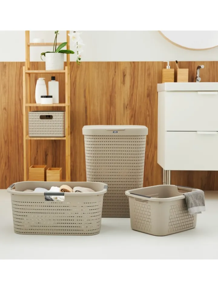 Rotho Wäschekörbe & -Ständer<Country 3er-Set Wäschesammler 55l mit Deckel in Cappuccino