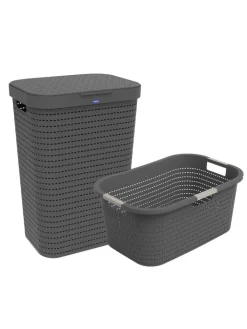 Rotho Wäschekörbe & -Ständer<Country Set 2tlg. bestehend aus Korb 40l und Sammler 55l mit Deckel in Anthrazit
