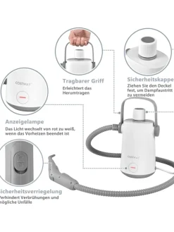 COSTWAY Klima & Haushalt|Staubsauger<Dampfreiniger 1000W inkl. 10 Zubehör in Grau