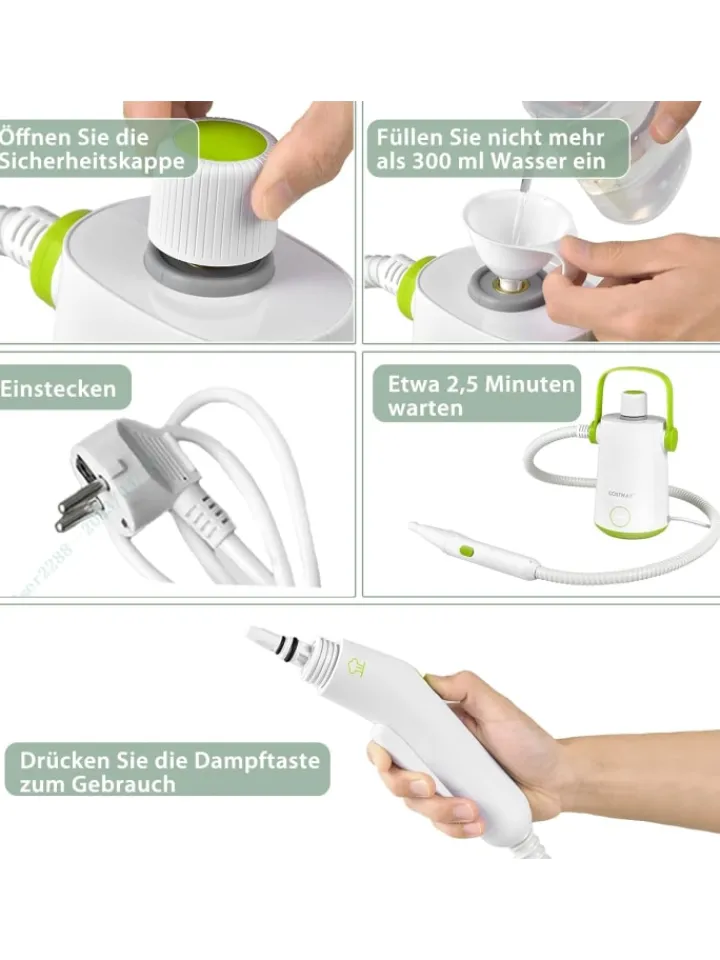 COSTWAY Staubsauger<Dampfreiniger 1000W inkl. 10 Zubehör in Grün