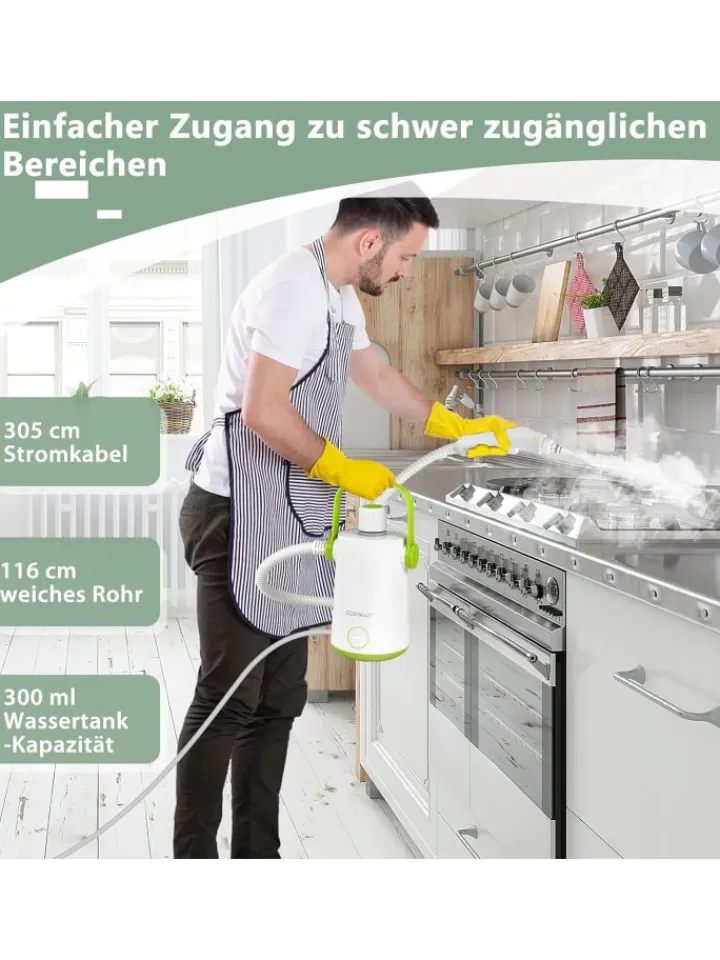 COSTWAY Staubsauger<Dampfreiniger 1000W inkl. 10 Zubehör in Grün