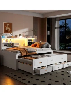 ABRIHOME Betten & Matratzen<Daybett in Weiß 90x200 cm mit LED USB und 3 Schubladen ohne Matratze