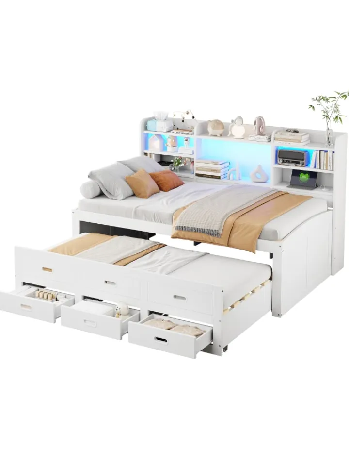 ABRIHOME Betten & Matratzen<Daybett in Weiß 90x200 cm mit LED USB und 3 Schubladen ohne Matratze