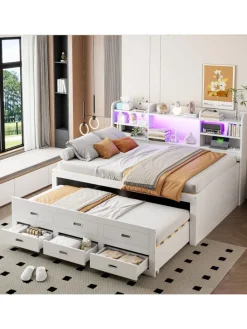 ABRIHOME Betten & Matratzen<Daybett in Weiß 90x200 cm mit LED USB und 3 Schubladen ohne Matratze