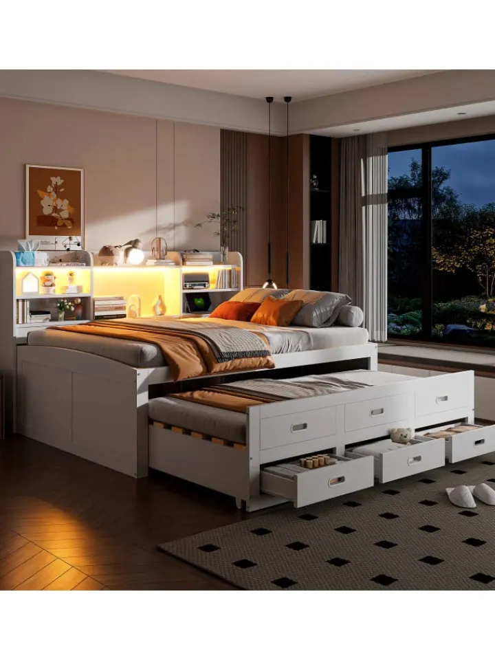 ABRIHOME Betten & Matratzen<Daybett in Weiß 140x200 cm mit LED USB und 3 Schubladen ohne Matratze