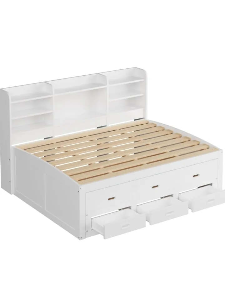ABRIHOME Betten & Matratzen<Daybett in Weiß 140x200 cm mit LED USB und 3 Schubladen ohne Matratze
