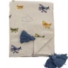 Bloomingville Wohndecken & Plaids<Decke PLANE Natur mit Flugzeugen und Blauen Quasten 160x130 cm