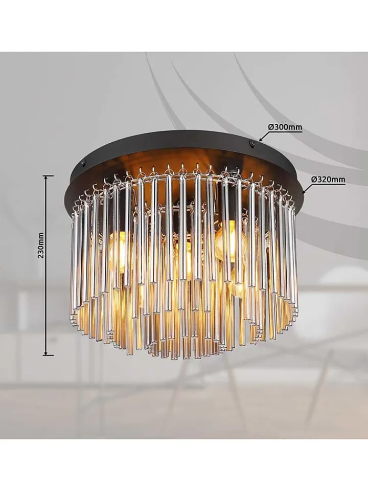 Globo lighting Decken- & Hängeleuchten<Deckenleuchte "Gorley" in Schwarz/ Braun - Ø 32 cm