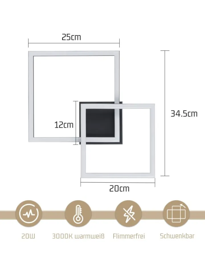 ZMH Decken- & Hängeleuchten<Deckenleuchte LED in schwarz 24W Moderne 3000K Warmweiß Drehbar