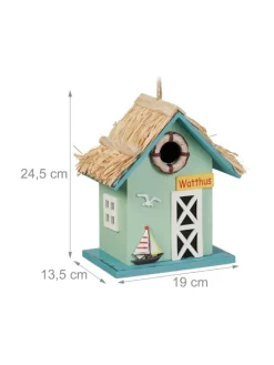 relaxdays Vögel<Deko Vogelhaus in Bunt - (B)19 x (H)24,5 x (T)13,5 cm
