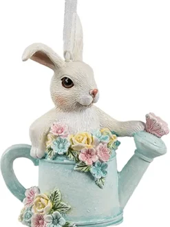 Clayre & Eef Wohndekoration<Dekoanhänger "Kaninchen" in Weiß/ Mint - (B)8 x (H)10 x (T)4 cm