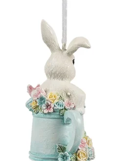 Clayre & Eef Wohndekoration<Dekoanhänger "Kaninchen" in Weiß/ Mint - (B)8 x (H)10 x (T)4 cm