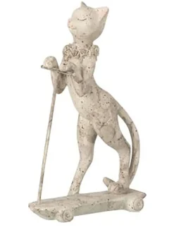J Line Dekofiguren & -Objekte<Dekofigur "Katze auf Roller" in Grau - (B)11,5 x (H)19 x (T)5 cm