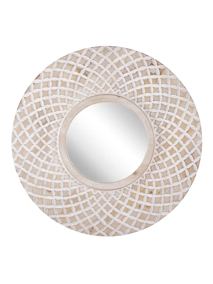 Beliani Spiegel<Dekospiegel POMARO in Braun/Weiß - (W) 60 x (H) 60 x (L) 2 cm