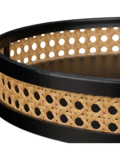 relaxdays Dekoschalen<Dekotablett in Schwarz/ Natur - (H)5,5 x (D)30 cm