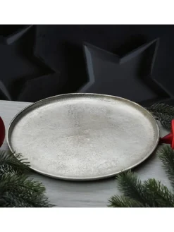 MARELIDA Dekoschalen<Dekoteller Dekotablett runder Kerzenteller Aluminium D: 30cm in silber