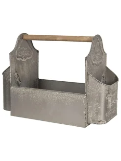 Clayre & Eef Gartendekoration<Deko-Werkzeugkasten in Grau - (B)50 x (H)35 x (T)23 cm