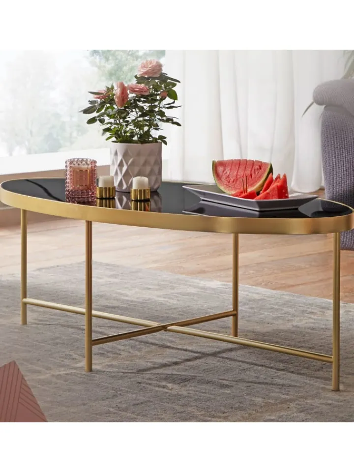 KADIMA DESIGN Tische<Design Couchtisch Glas Schwarz - Oval 110 x 56 cm mit
