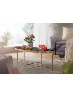 KADIMA DESIGN Tische<Design Couchtisch Glas Schwarz - Oval 110 x 56 cm mit