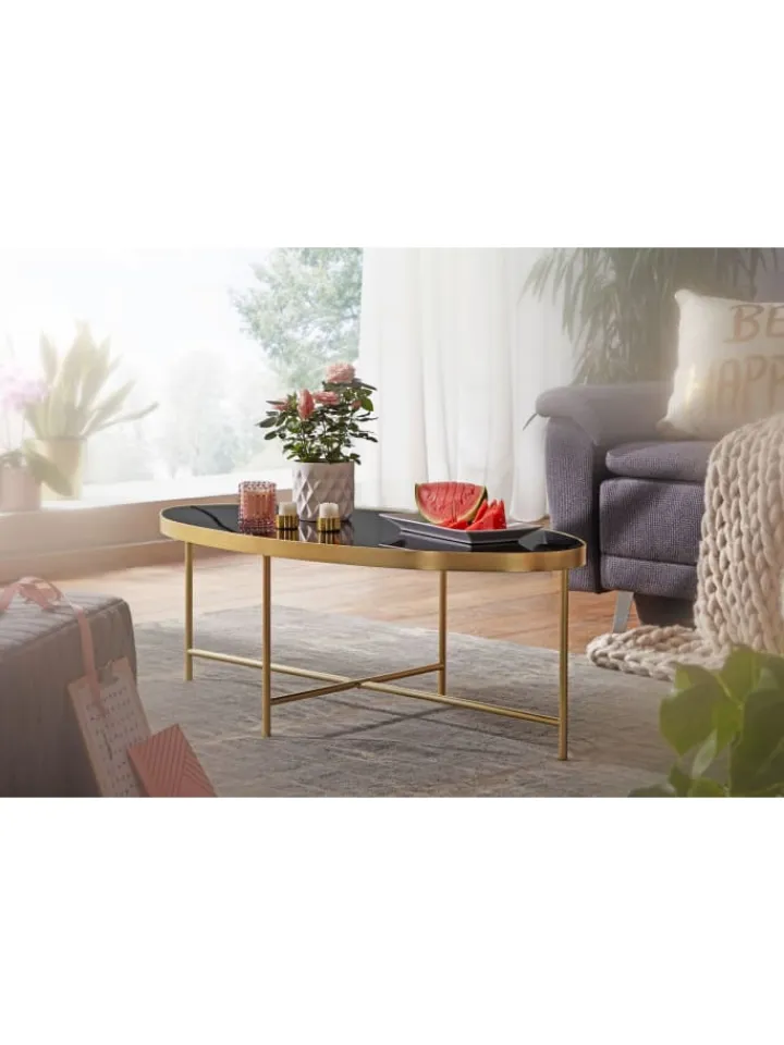 KADIMA DESIGN Tische<Design Couchtisch Glas Schwarz - Oval 110 x 56 cm mit